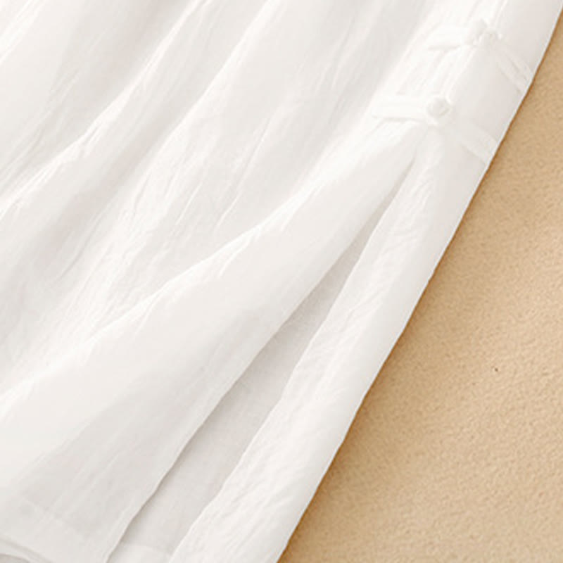 Buddha Stones Casual Plain Color Chinese Frog Button Cotton Linen Women's Wide Leg Pants - image 5