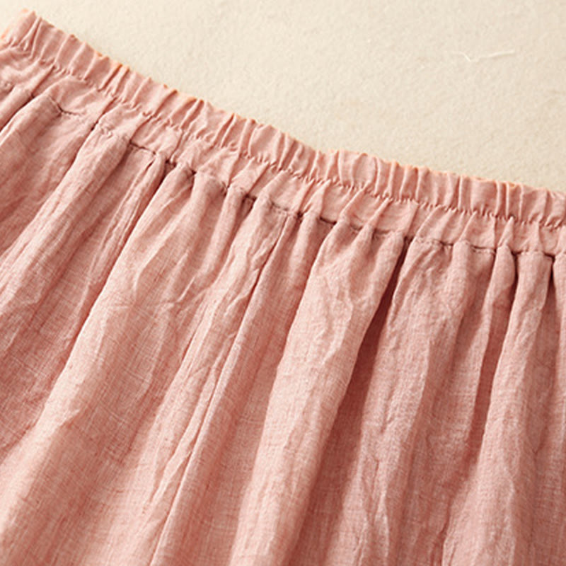 Buddha Stones Casual Plain Color Chinese Frog Button Cotton Linen Women's Wide Leg Pants - image 1