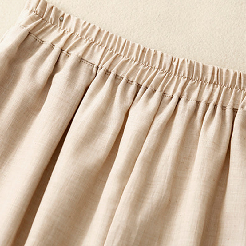 Buddha Stones Casual Plain Color Chinese Frog Button Cotton Linen Women's Wide Leg Pants - image 11