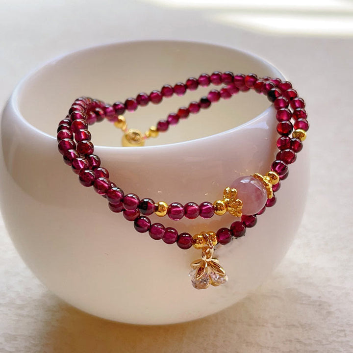 Buddha Stones Natural Flower Garnet Pink Crystal Calm Double Wrap Bracelet - image 4