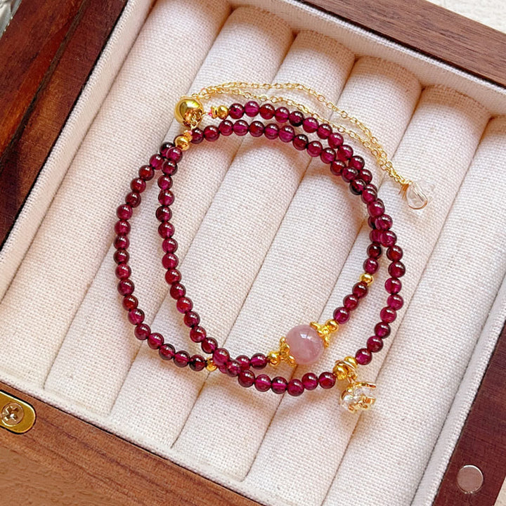 Buddha Stones Natural Flower Garnet Pink Crystal Calm Double Wrap Bracelet - image 3