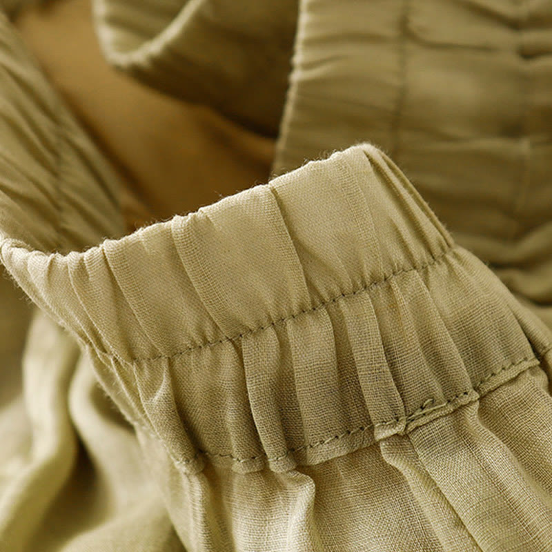 Buddha Stones Summer Embroidery Double Layer Cotton Linen Women's Wide Leg Pants With Pockets - image 3