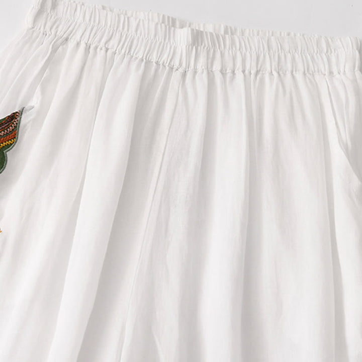 Buddha Stones Summer Embroidery Double Layer Cotton Linen Women's Wide Leg Pants With Pockets - image 25