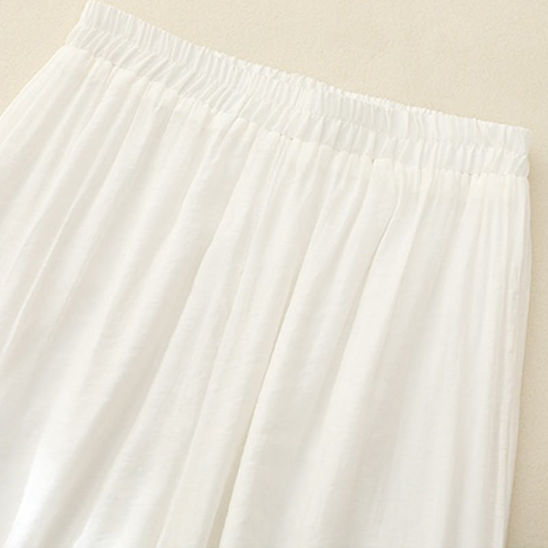 Buddha Stones Artistic Embroidery Flower Double Layer Chinese Frog Button Split Cotton Linen Women's Wide Leg Pants - image 4