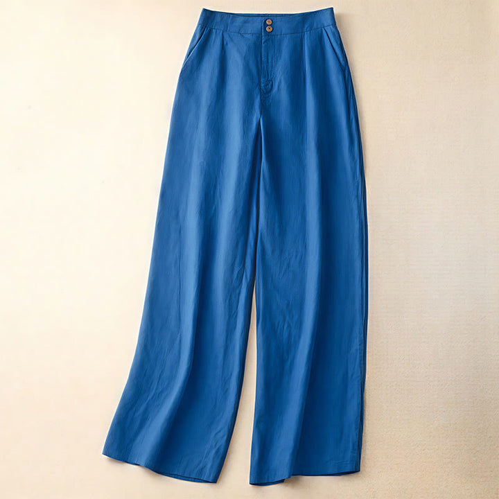 Buddha Stones Summer Casual Simple Zipper Design Linen Women's Wide Leg Pants With Pockets - RoyalBlue - US8-10，UK/AU12-14，EU40-42 (2XL) - image 16