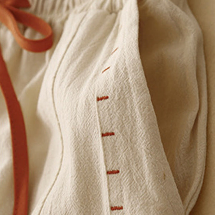 Buddha Stones Casual Simple Design Drawstring Split Cotton Linen Women's Wide Leg Pants With Pockets - image 9