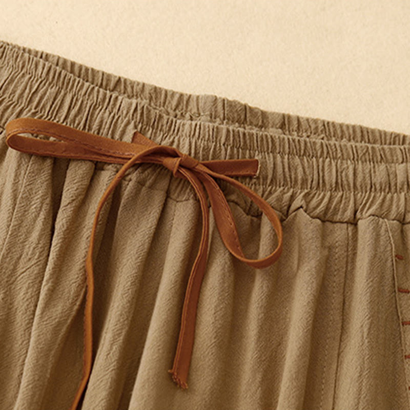 Buddha Stones Casual Simple Design Drawstring Split Women's Wide Leg Pants With Pockets - image 1