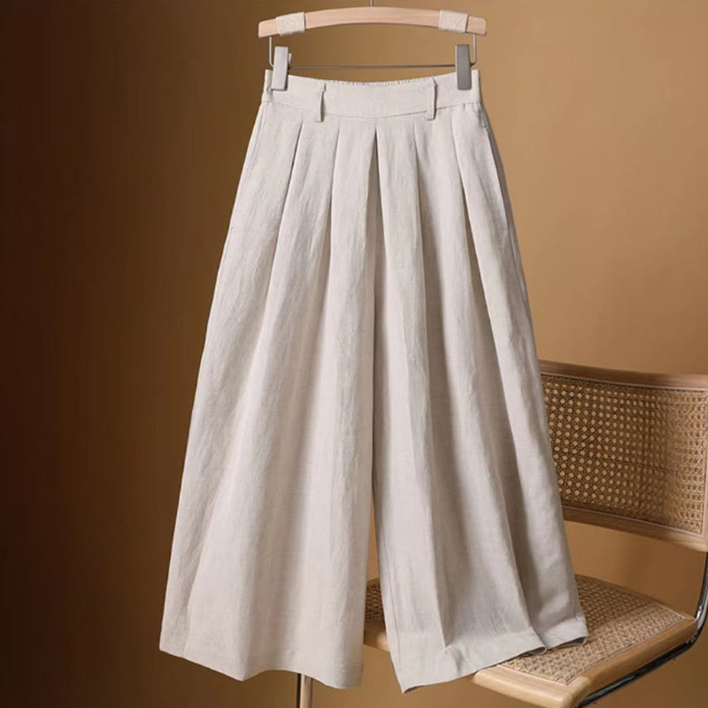 Buddha Stones Summer Casual Pure Color 7-8 Length Cotton Linen Women's Wide Leg Pants - Beige - US12，UK/AU16，EU44 (3XL) - image 21