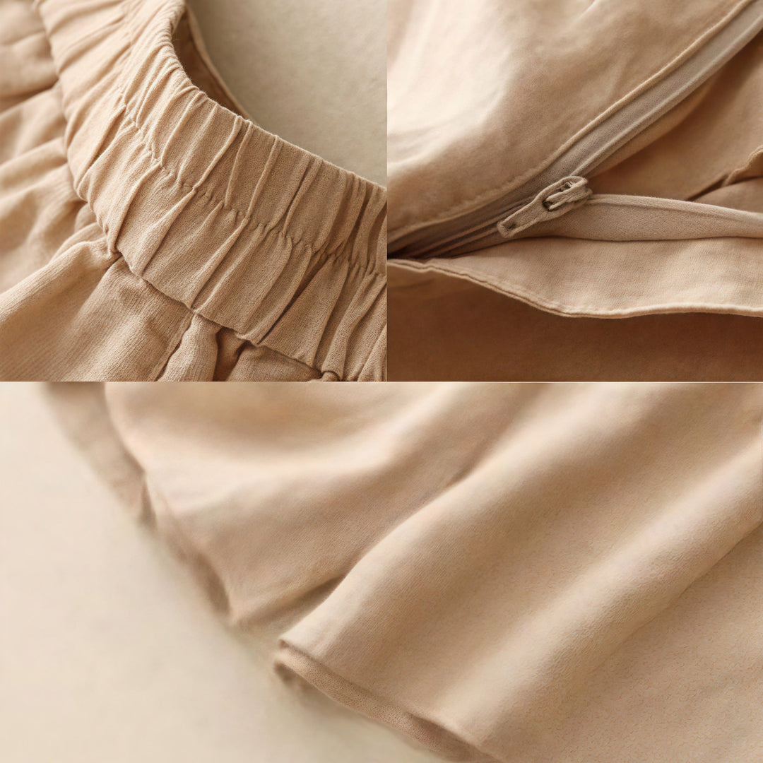 Buddha Stones Summer Casual Embroidery Flower Pleated Zipper Button Polyester Women's Shorts With Pockets - image 26