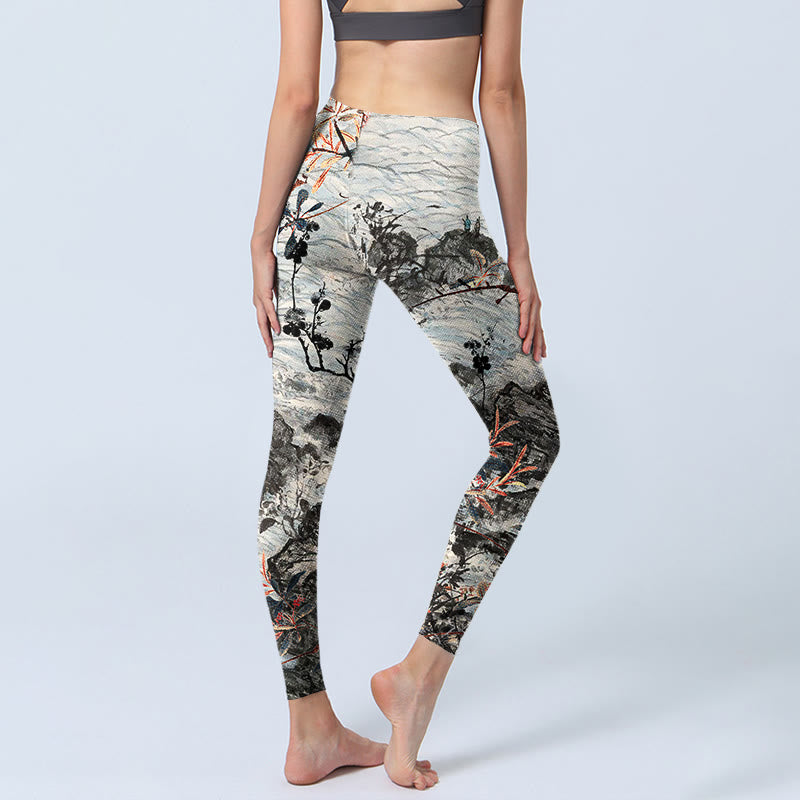 Buddha Stones Waves Rocks Trees Print Gym Fitness Leggings Women's Yoga Pants - image 4