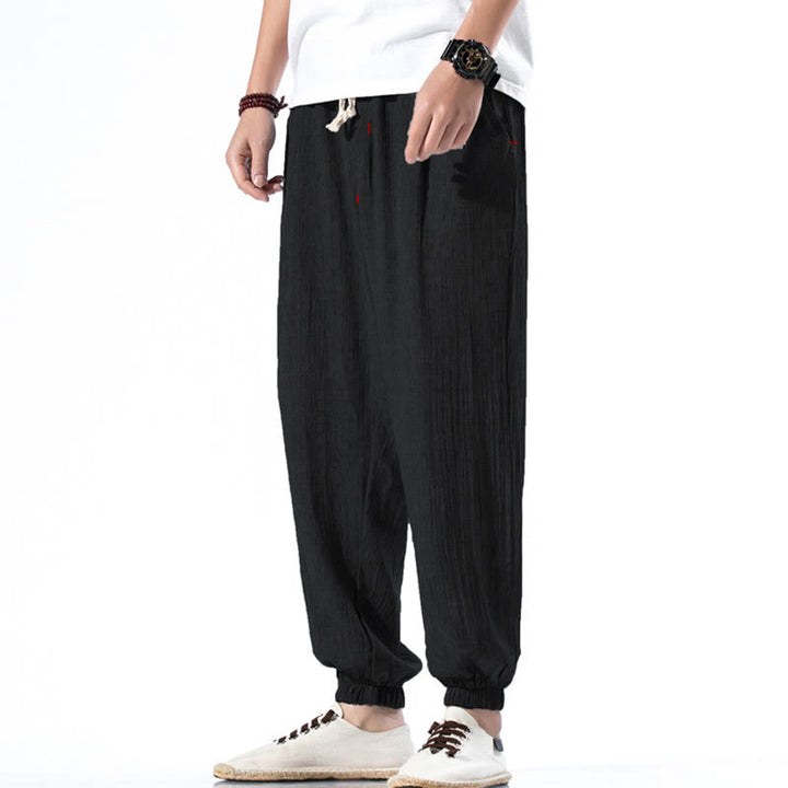 Buddha Stones Casual Solid Color Drawstring Linen Men's Pants With Pockets - Black - US/UK/AU46，EU56 (5XL) - image 9