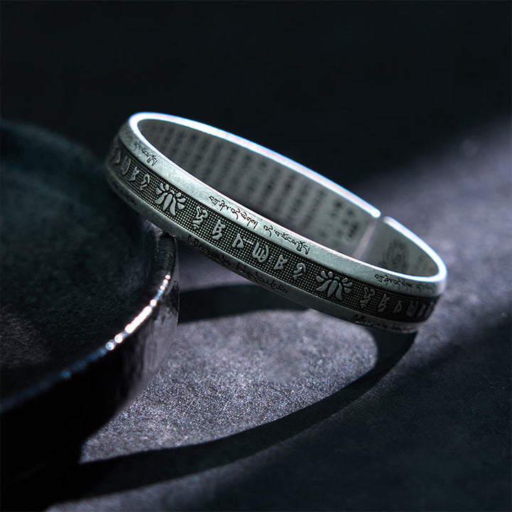 Buddha Stones Om Mani Padme Hum Heart Sutra Mantra Lotus Peace Meditation Cuff Bracelet Bangle - image 2