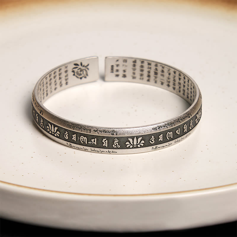 Buddha Stones Om Mani Padme Hum Heart Sutra Mantra Lotus Peace Meditation Cuff Bracelet Bangle - image 5