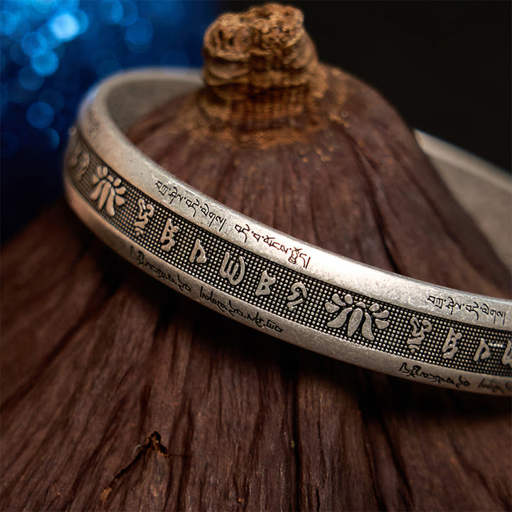 Buddha Stones Om Mani Padme Hum Heart Sutra Mantra Lotus Peace Meditation Cuff Bracelet Bangle - image 11
