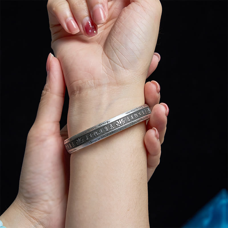 Buddha Stones Om Mani Padme Hum Heart Sutra Mantra Lotus Peace Meditation Cuff Bracelet Bangle - image 4