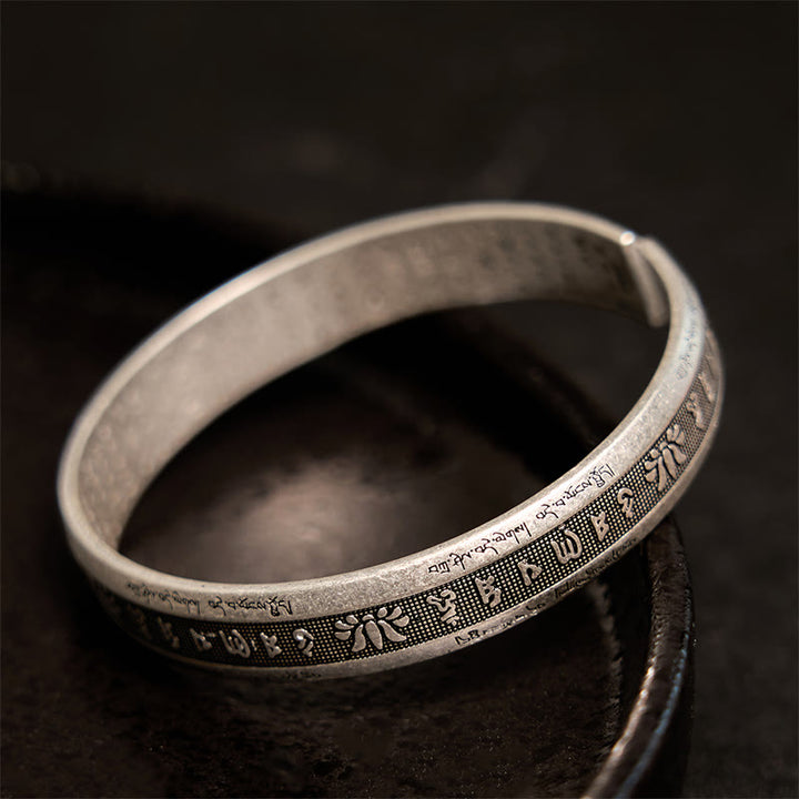 Buddha Stones Om Mani Padme Hum Heart Sutra Mantra Lotus Peace Meditation Cuff Bracelet Bangle - image 9