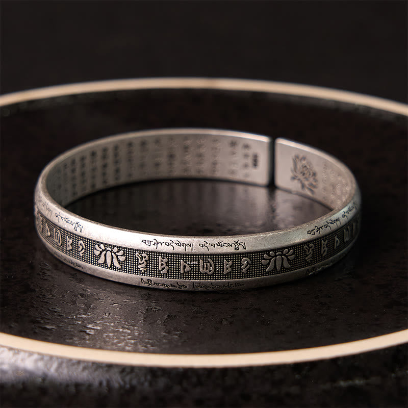 Buddha Stones Om Mani Padme Hum Heart Sutra Mantra Lotus Peace Meditation Cuff Bracelet Bangle - image 8