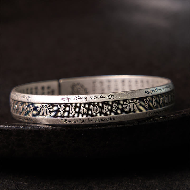 Buddha Stones Om Mani Padme Hum Heart Sutra Mantra Lotus Peace Meditation Cuff Bracelet Bangle - Om Mani Padme Hum(Love♥Focus) - image 0