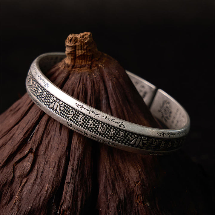 Buddha Stones Om Mani Padme Hum Heart Sutra Mantra Lotus Peace Meditation Cuff Bracelet Bangle - image 10