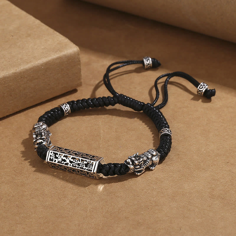 Buddha Stones Tibetan Black String Copper Om Mani Padme Hum Pixiu Protection Braided Bracelet - image 1