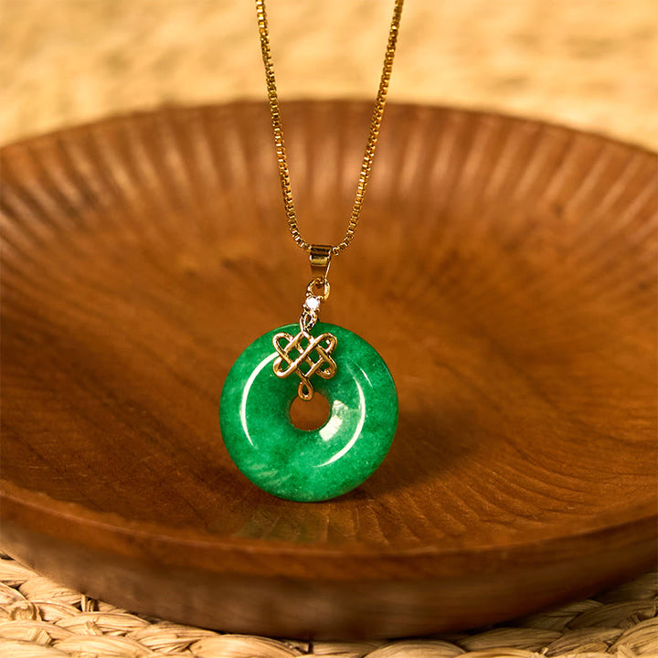 Buddha Stones Natural Cyan Jade Peace Buckle Chinese knot Success Necklace Pendant - Cyan Jade(Success♥Healing) - image 0