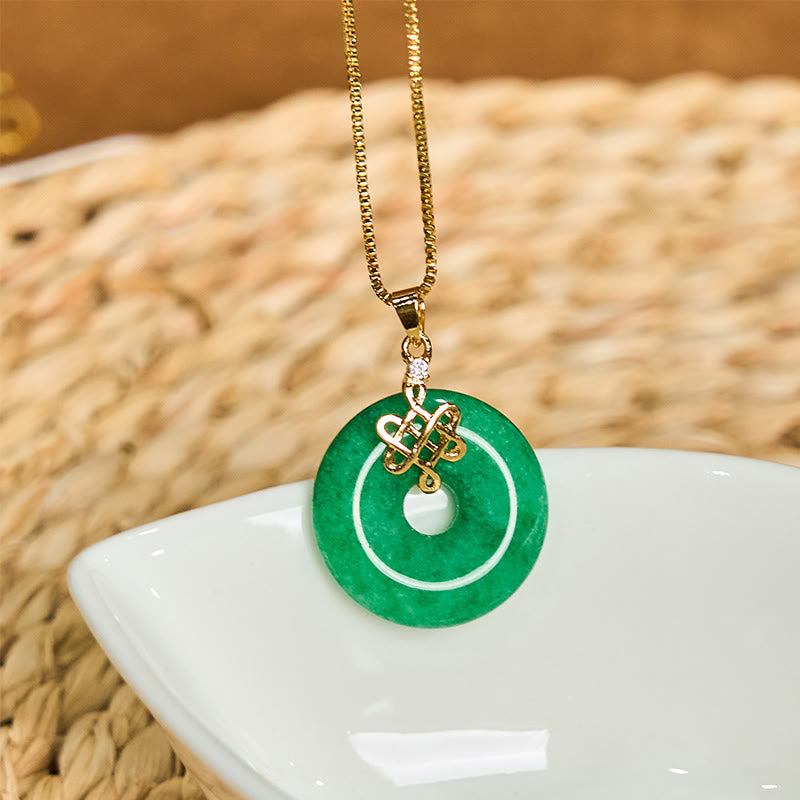 Buddha Stones Natural Cyan Jade Peace Buckle Chinese knot Success Necklace Pendant - image 2