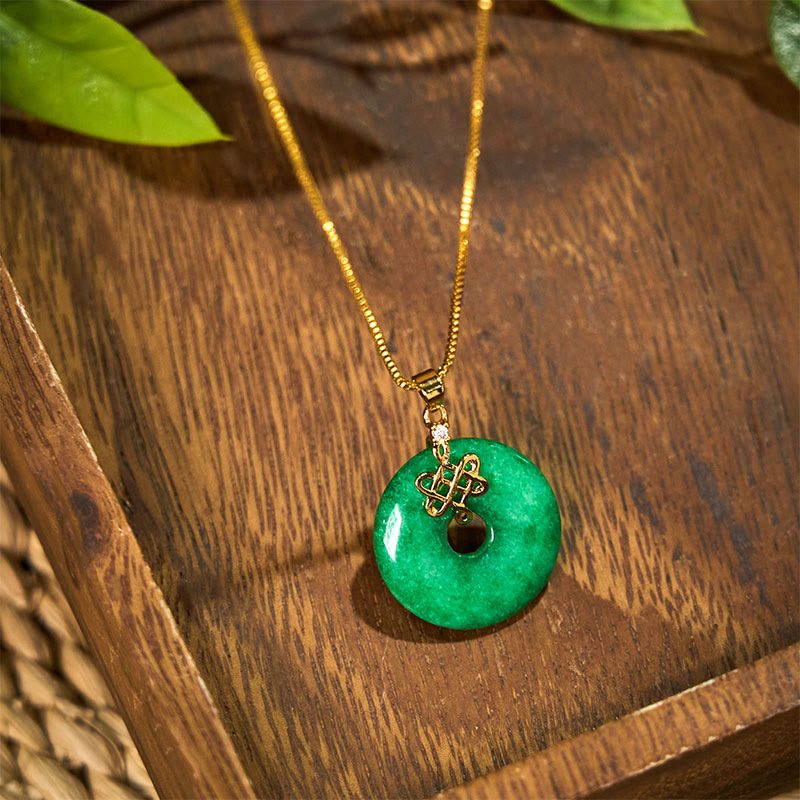 Buddha Stones Natural Cyan Jade Peace Buckle Chinese knot Success Necklace Pendant - image 1