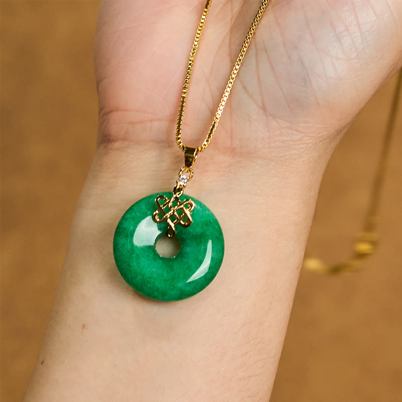 Buddha Stones Natural Cyan Jade Peace Buckle Chinese knot Success Necklace Pendant - image 4