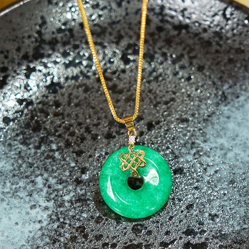 Buddha Stones Natural Cyan Jade Peace Buckle Chinese knot Success Necklace Pendant - image 3