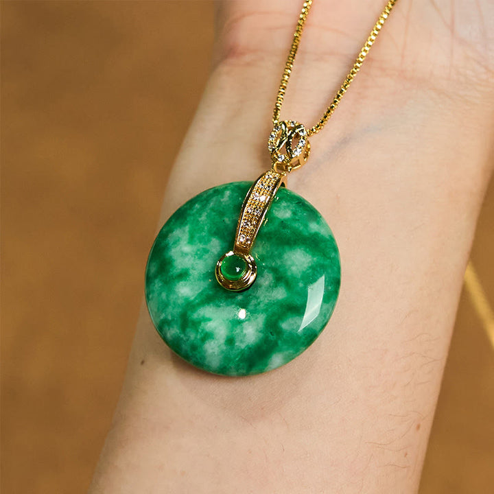 Buddha Stones Natural Cyan Jade Peace Buckle Healing Necklace Pendant - image 4