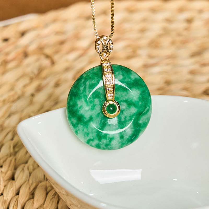 Buddha Stones Natural Cyan Jade Peace Buckle Healing Necklace Pendant - image 2