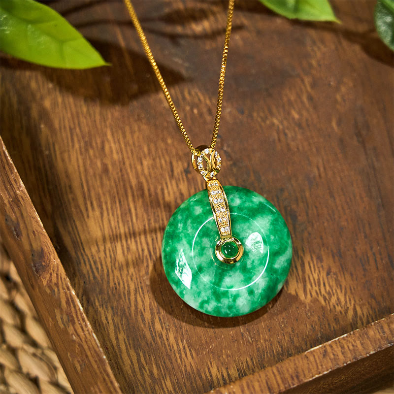 Buddha Stones Natural Cyan Jade Peace Buckle Healing Necklace Pendant - image 1