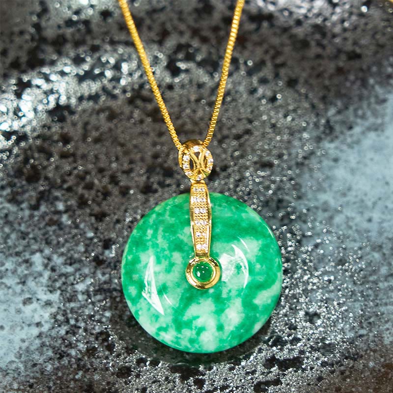 Buddha Stones Natural Cyan Jade Peace Buckle Healing Necklace Pendant - image 3