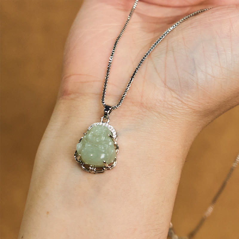 Buddha Stones Natural Hetian Jade Laughing Buddha Abundance Necklace Pendant - image 3