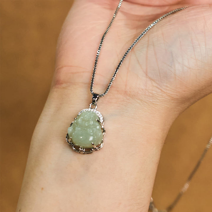 Buddha Stones Natural Hetian Jade Laughing Buddha Abundance Necklace Pendant - image 3