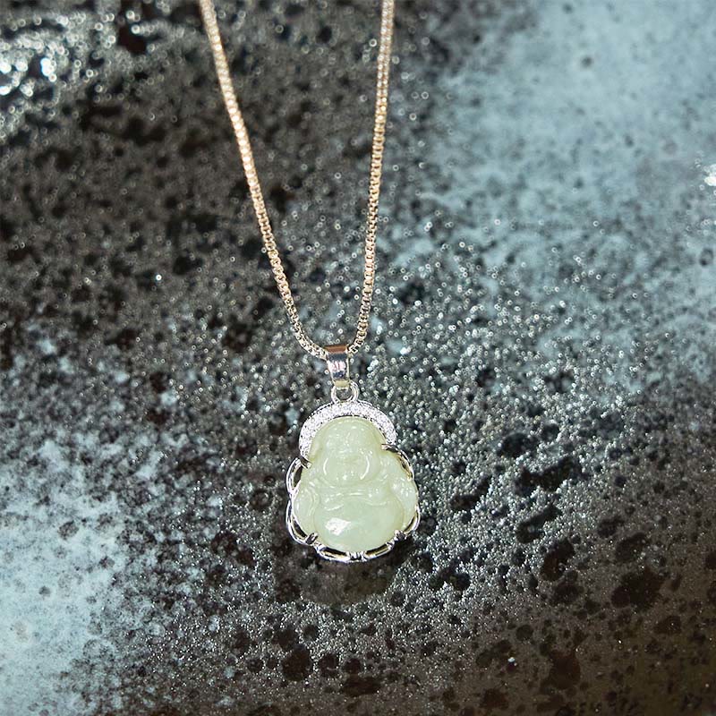 Buddha Stones Natural Hetian Jade Laughing Buddha Abundance Necklace Pendant - image 4