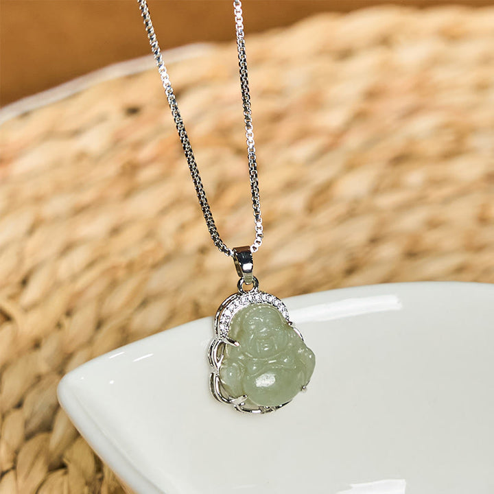 Buddha Stones Natural Hetian Jade Laughing Buddha Abundance Necklace Pendant - image 2