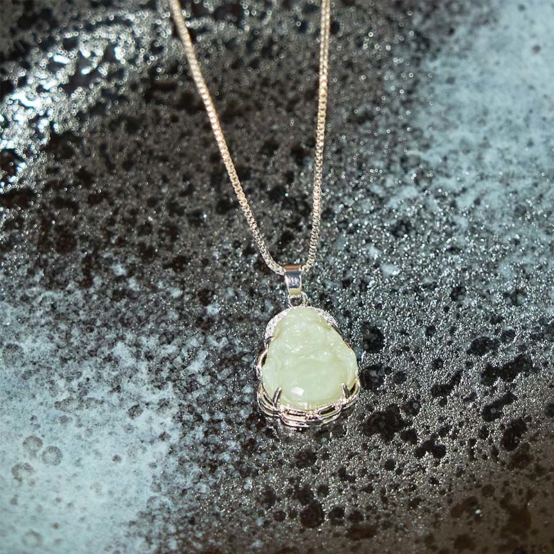 Buddha Stones Natural Hetian Jade Laughing Buddha Abundance Necklace Pendant - image 5