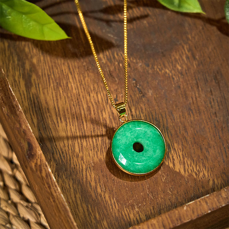 Buddha Stones Natural Cyan Jade Peace Buckle Healing Luck Necklace Pendant - image 1