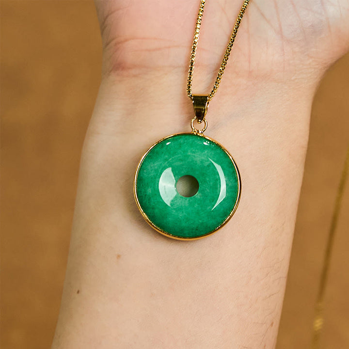 Buddha Stones Natural Cyan Jade Peace Buckle Healing Luck Necklace Pendant - image 4