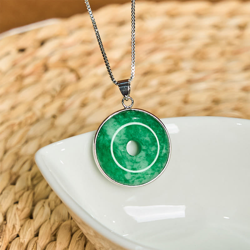 Buddha Stones Natural Cyan Jade Peace Buckle Healing Luck Necklace Pendant - image 10