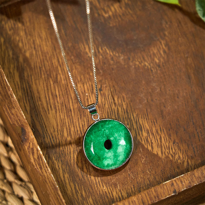 Buddha Stones Natural Cyan Jade Peace Buckle Healing Luck Necklace Pendant - image 8