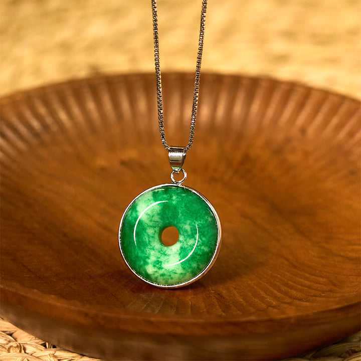Buddha Stones Natural Cyan Jade Peace Buckle Healing Luck Necklace Pendant - Cyan Jade-Silver Buckle - image 7