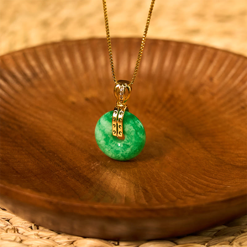 Buddha Stones Cyan Jade Peace Buckle Healing Luck Necklace Pendant - Cyan Jade - image 0