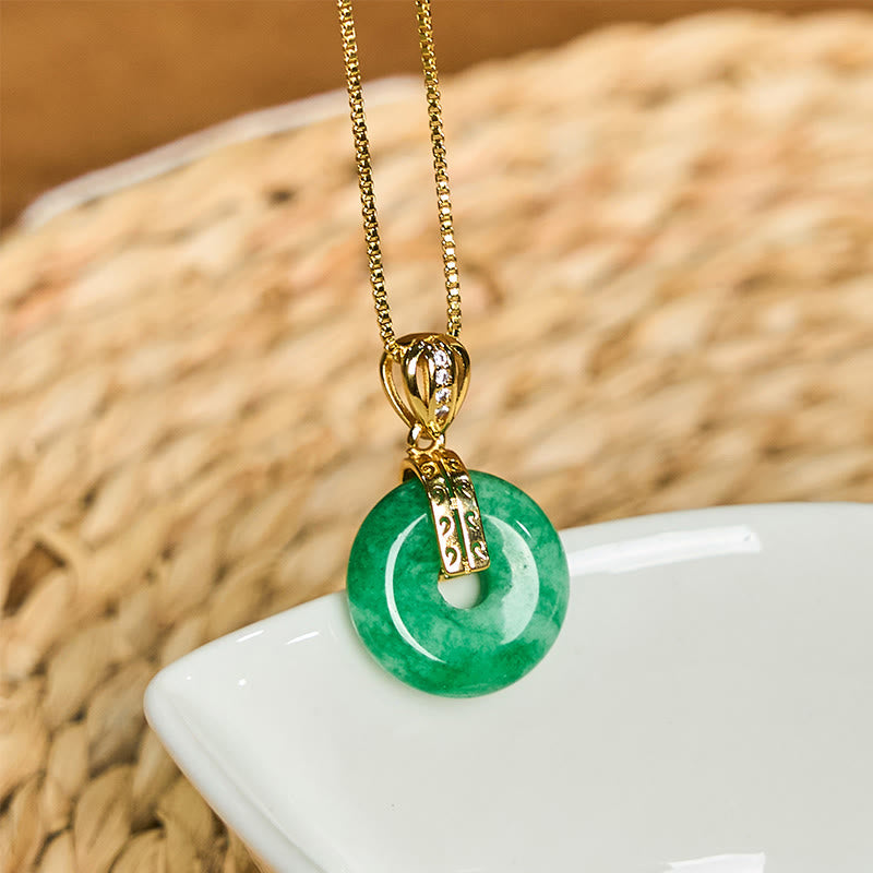 Buddha Stones Cyan Jade Peace Buckle Healing Luck Necklace Pendant - image 2