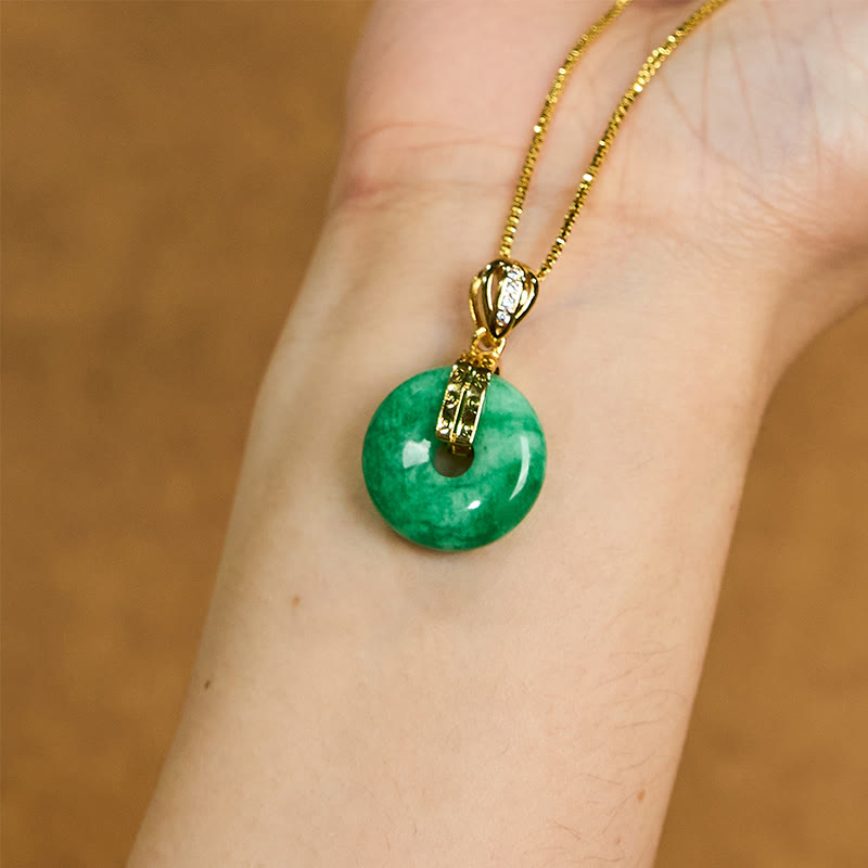 Buddha Stones Cyan Jade Peace Buckle Healing Luck Necklace Pendant - image 4