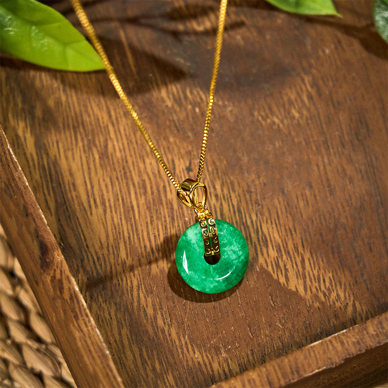 Buddha Stones Cyan Jade Peace Buckle Healing Luck Necklace Pendant - image 1