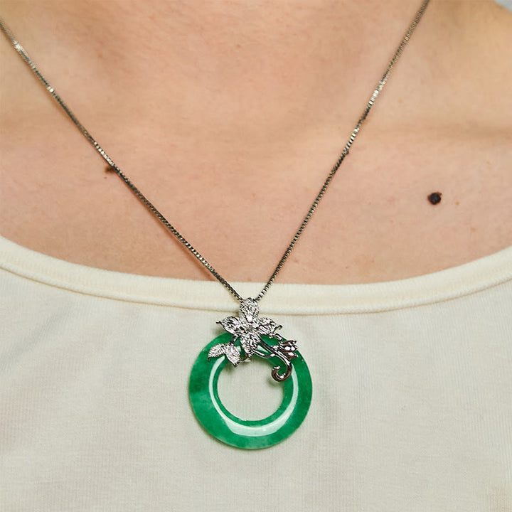 Buddha Stones Cyan Jade Peace Buckle Alloy Flower Healing Luck Necklace Pendant - image 17