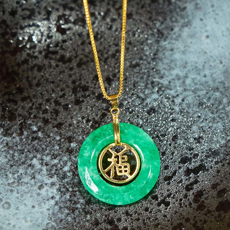 Buddha Stones Cyan Jade Fu Character Peace Buckle Healing Luck Necklace Pendant - image 2