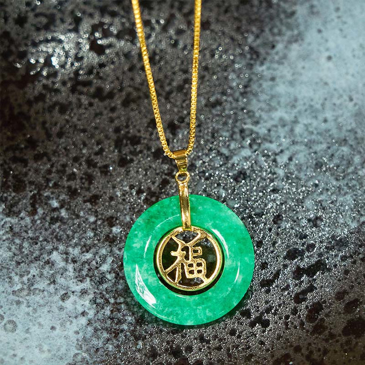 Buddha Stones Cyan Jade Fu Character Peace Buckle Healing Luck Necklace Pendant - image 2